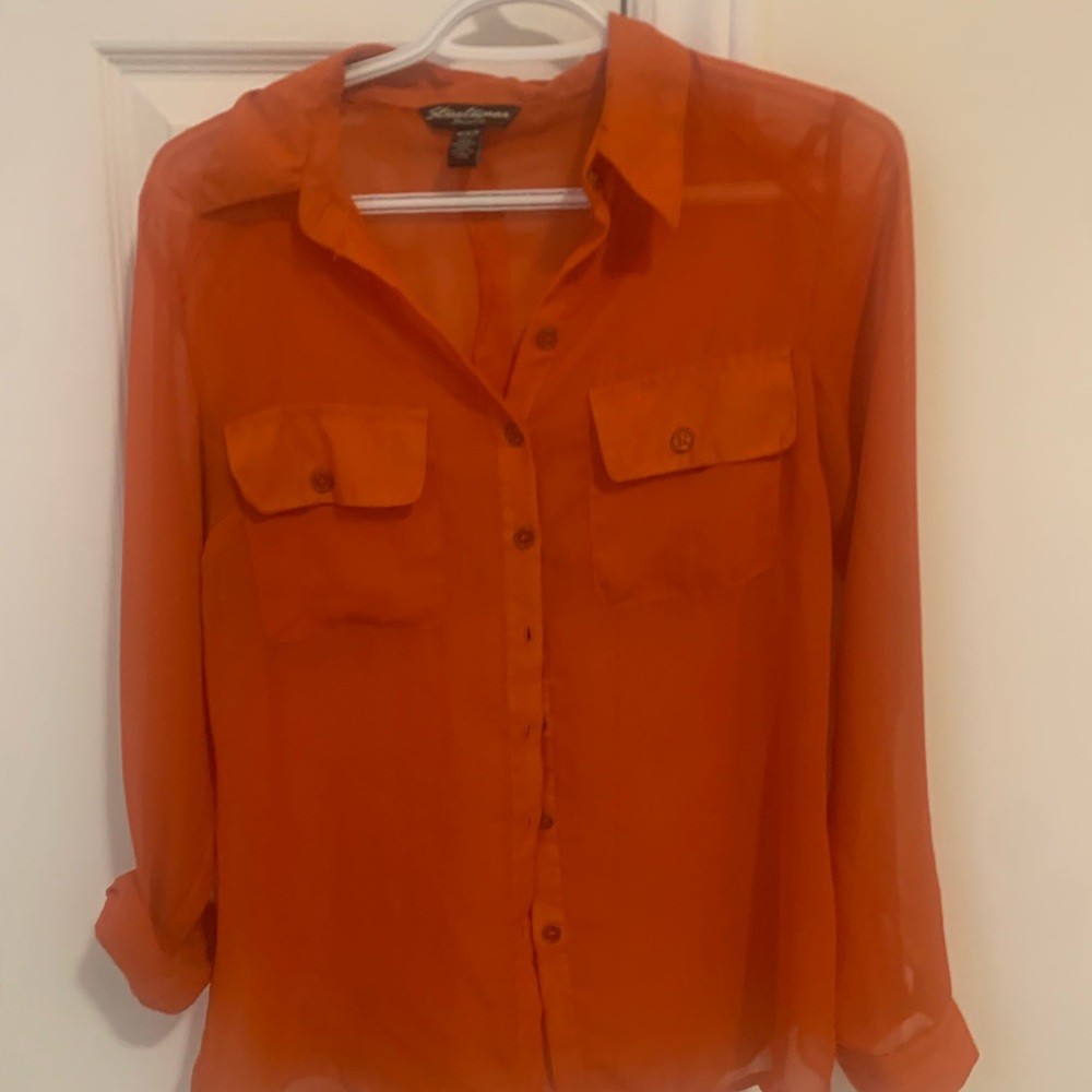 Streetwear Society Orange Sheer Button-Front Top